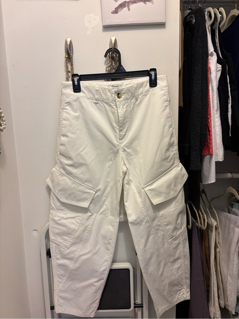 Madewell Off-White High-Rise Button Front Barrell leg Pants